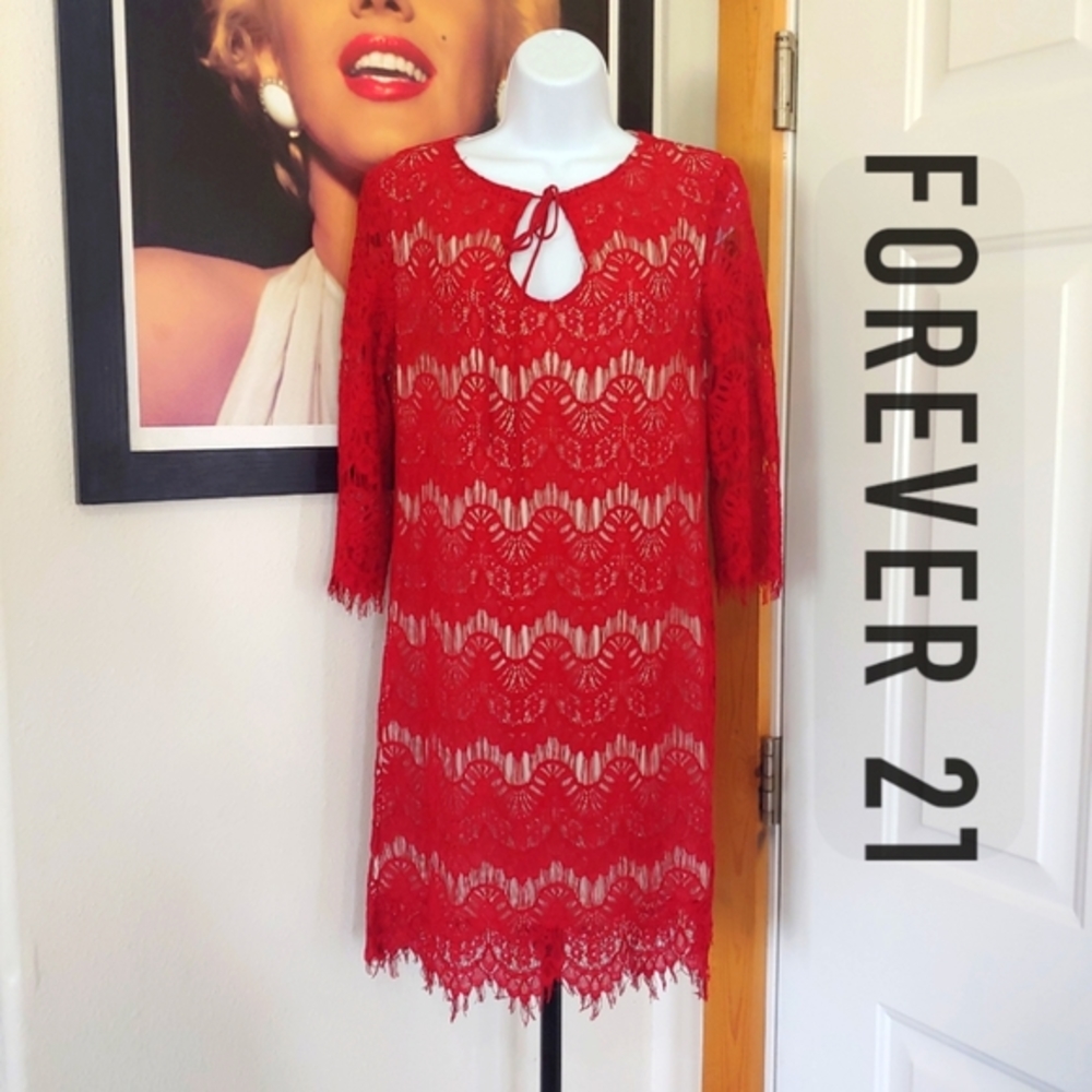 Forever 21 Lace Overlay Dress, Women's Size M, Red